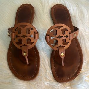 Tory Burch Brown Miller Leather Sandals.
